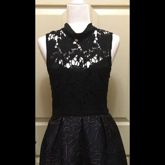 Anthropologie Hutch Jacquard Fit and Flare Dress Navy Black 2 - Picture 6 of 8